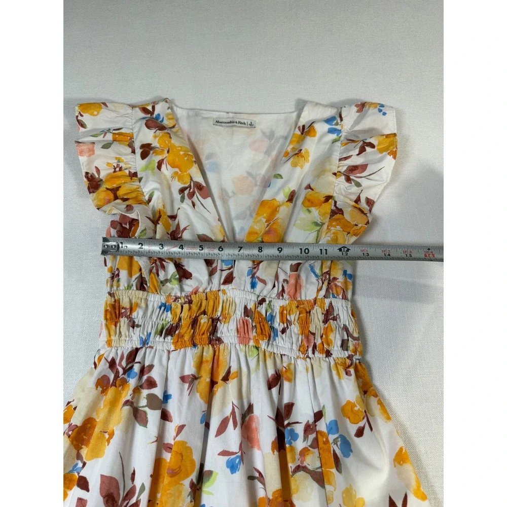 Abercrombie & Fitch Floral Flutter Sleeve Smocked Maxi Dress Yellow Orange Small